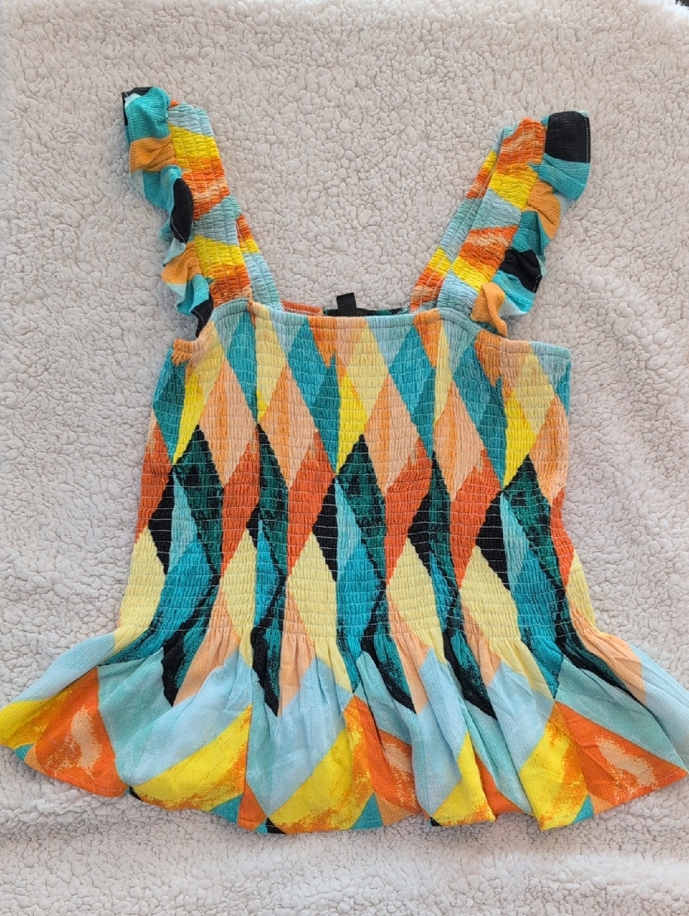 Torrid Colorful Geo-Print Ruffled Strap Tank Top